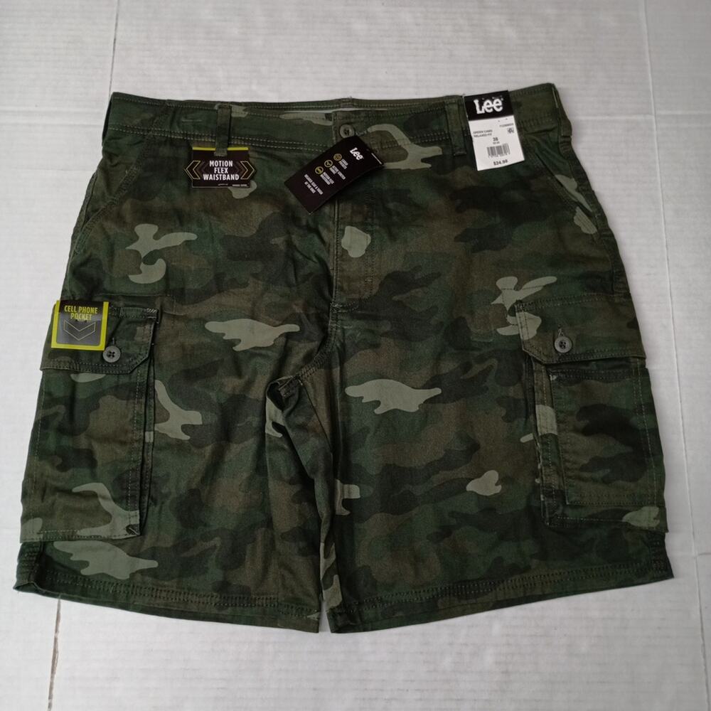 Lee Men's 38 Cargo Shorts Green Camo Motion‎ Flex Waistband
